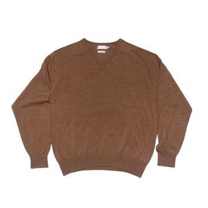 Peter Millar Sweater Mens Large Brown Knit Pullover V-Neck 100% Merino Wool Golf